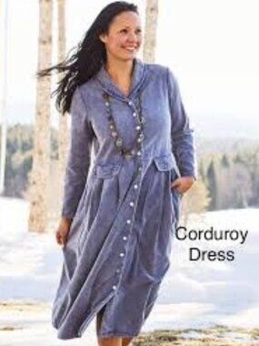April Cornell Corduroy Dress with long sleeves and waist tie